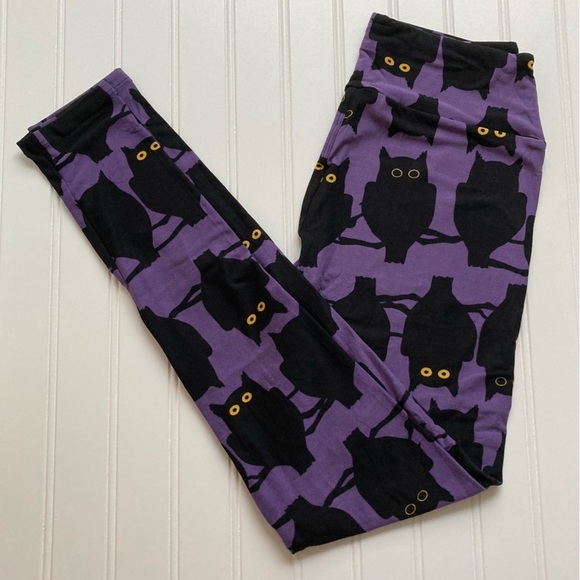 NWT LuLaRoe OS leggings Halloween black purple owls branches Whimsygoth UNICORN - Picture 1 of 3